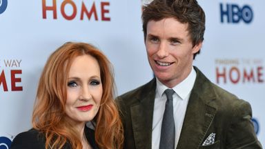 English author JK Rowling (L) and English actor Eddie Redmayne attend HBO's 